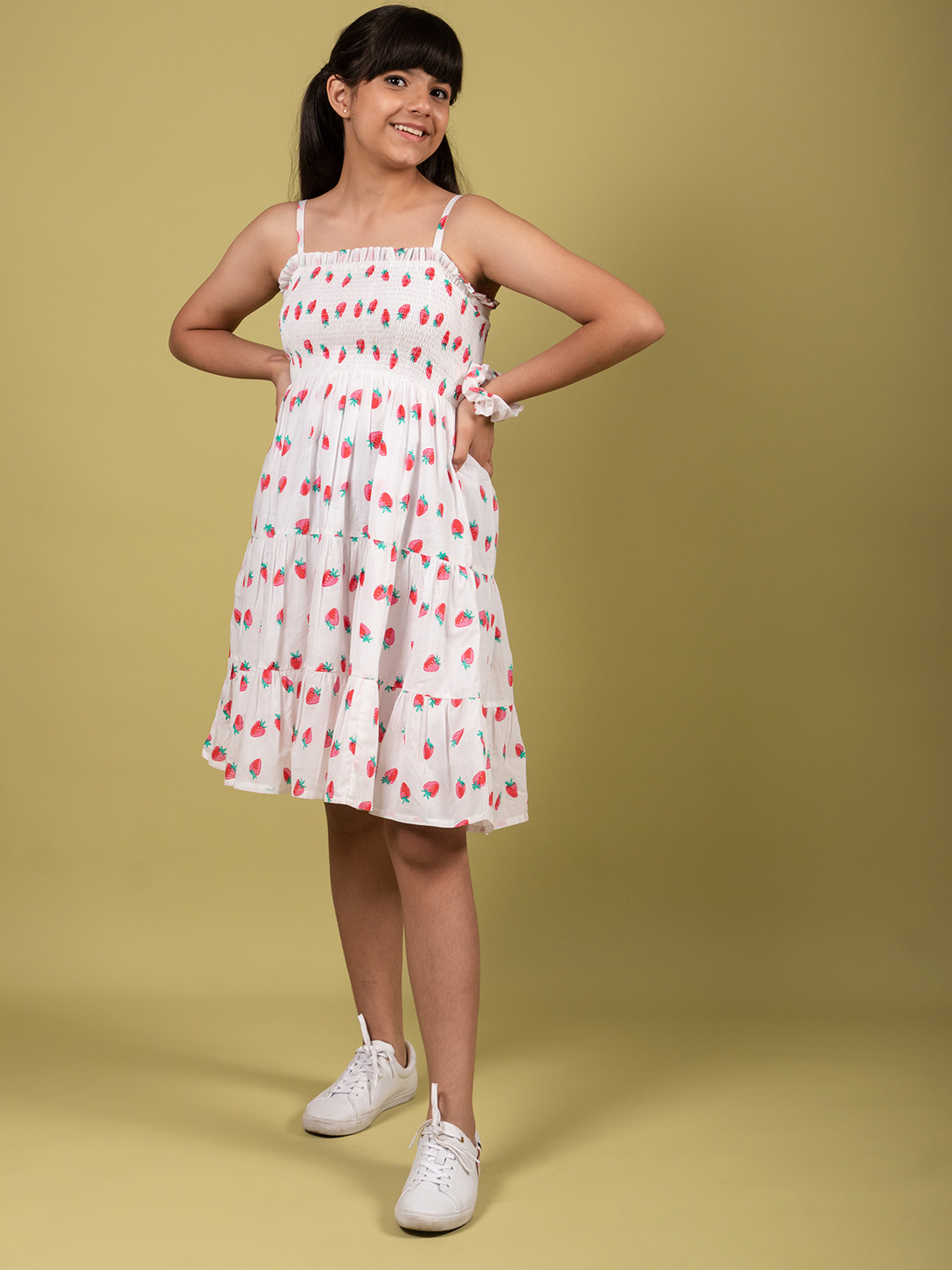 TWEENY MINI Girls Kids Pure Cotton Strawberry Printed Summer Dress