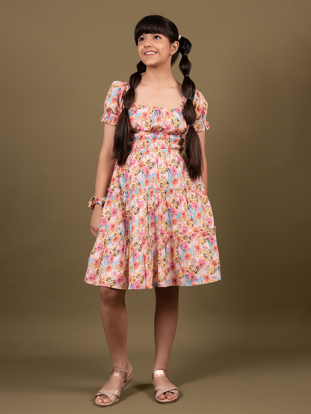 TWEENY MINI Girls Floral Printed Cotton A-Line Dress