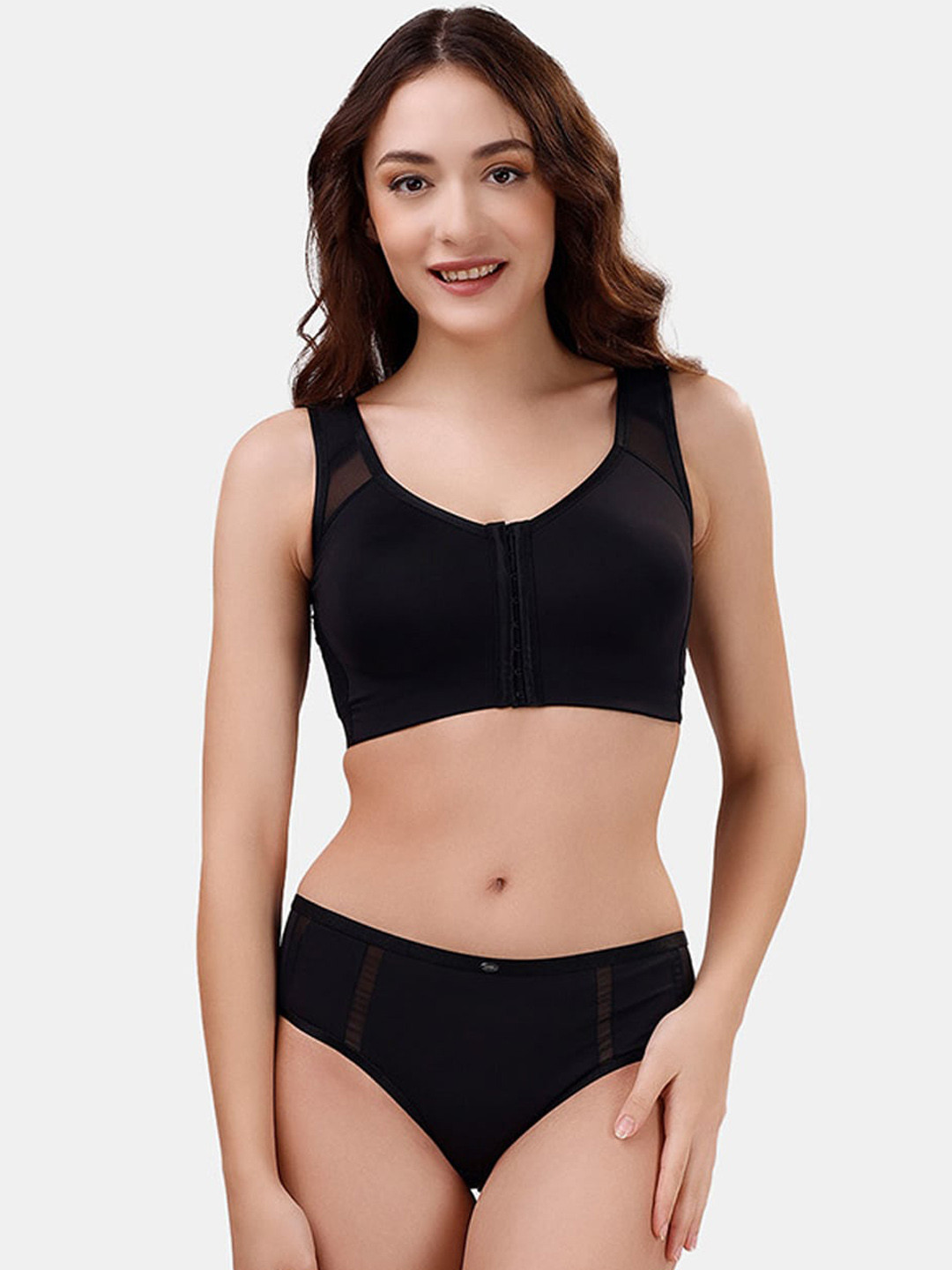 Soie Front Closure Full Coverage Non Padded Bra with High Waist Full Coverage Lingerie Set