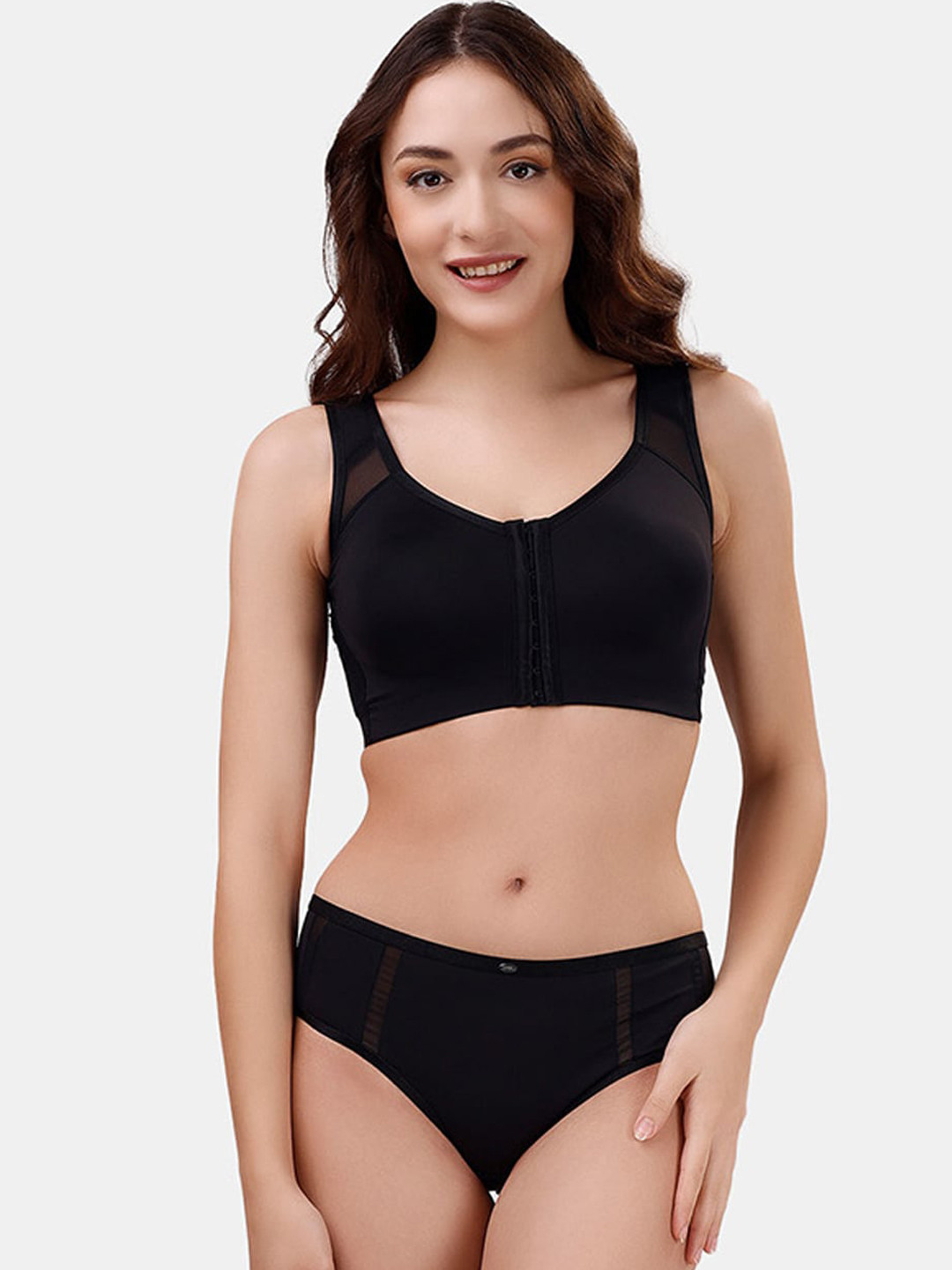 Soie Front Closure Full Coverage Non Padded Bra with High Waist Full Coverage Lingerie Set