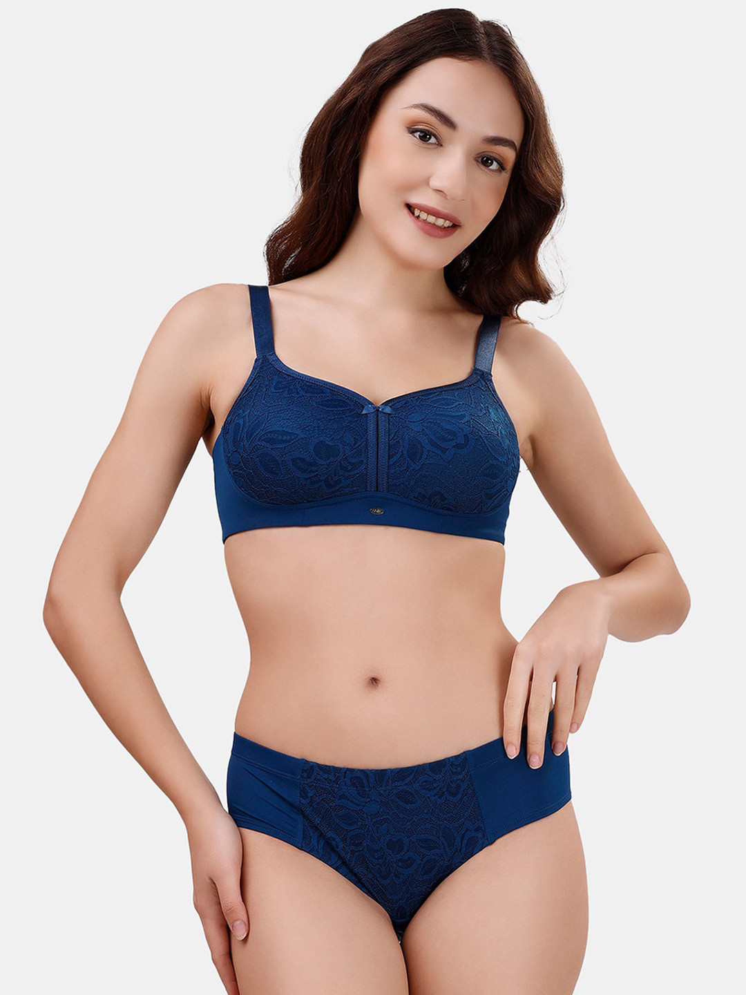 Soie Non Padded Brief Lingerie Set SET 705/1705DEEP-BLUE