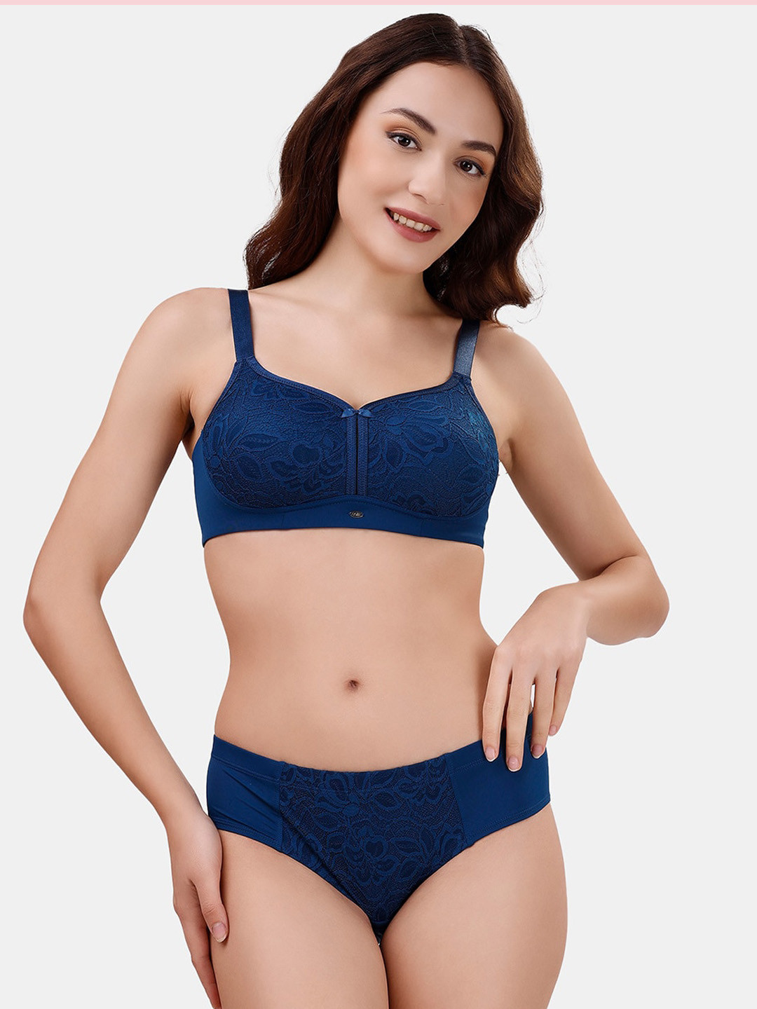 Soie Non Padded Brief Lingerie Set  SET 705/1705DEEP-BLUE