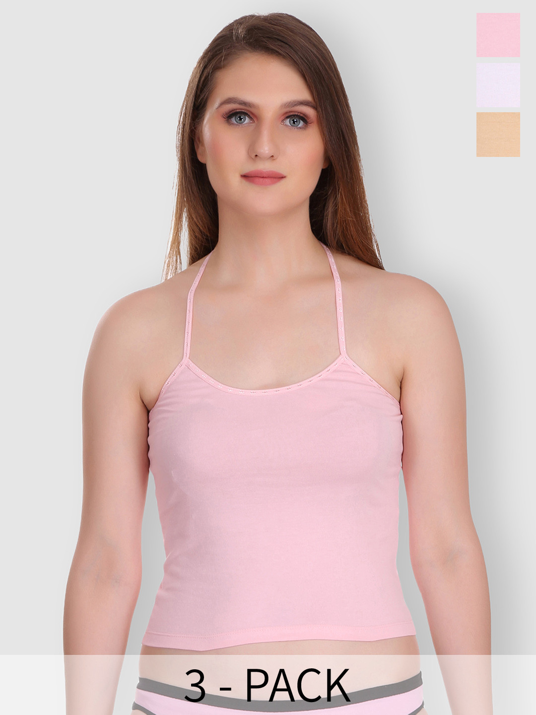 Selfcare Pack of 2 Solid Cotton Short Slip Halter Neck Camisoles - SN0427