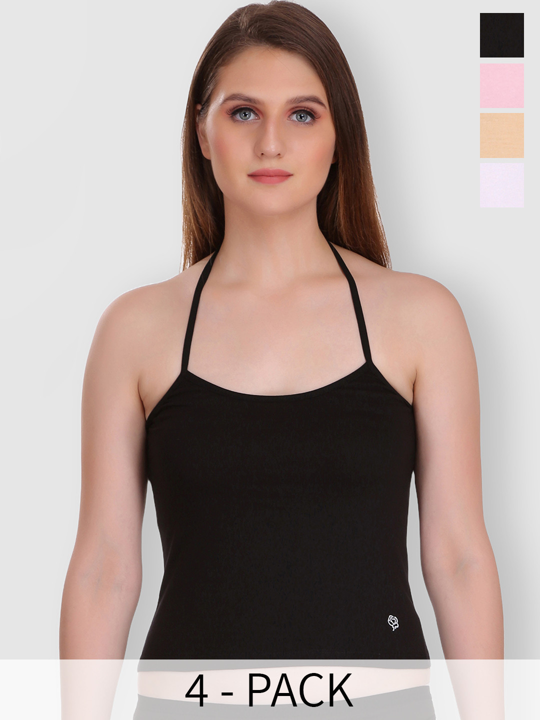 SELFCARE Pack Of 4 Short Slip Halter Neck Camisoles