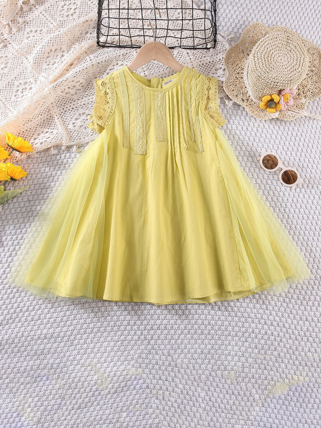 INCLUD Girls Embellished Self Design Round Neck Short Sleeves Maxi Dress