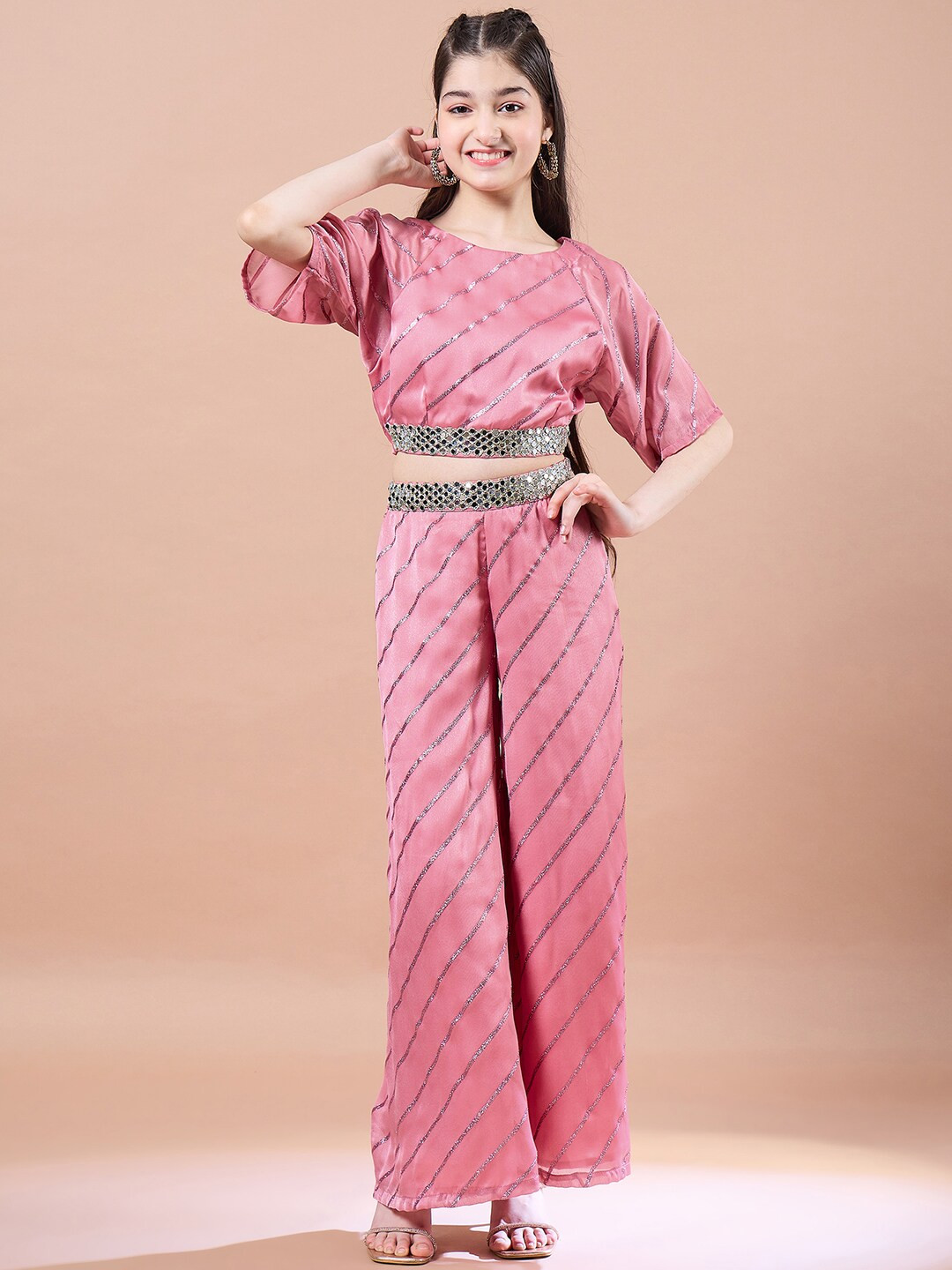 pspeaches Girls Striped Top with Pyjamas