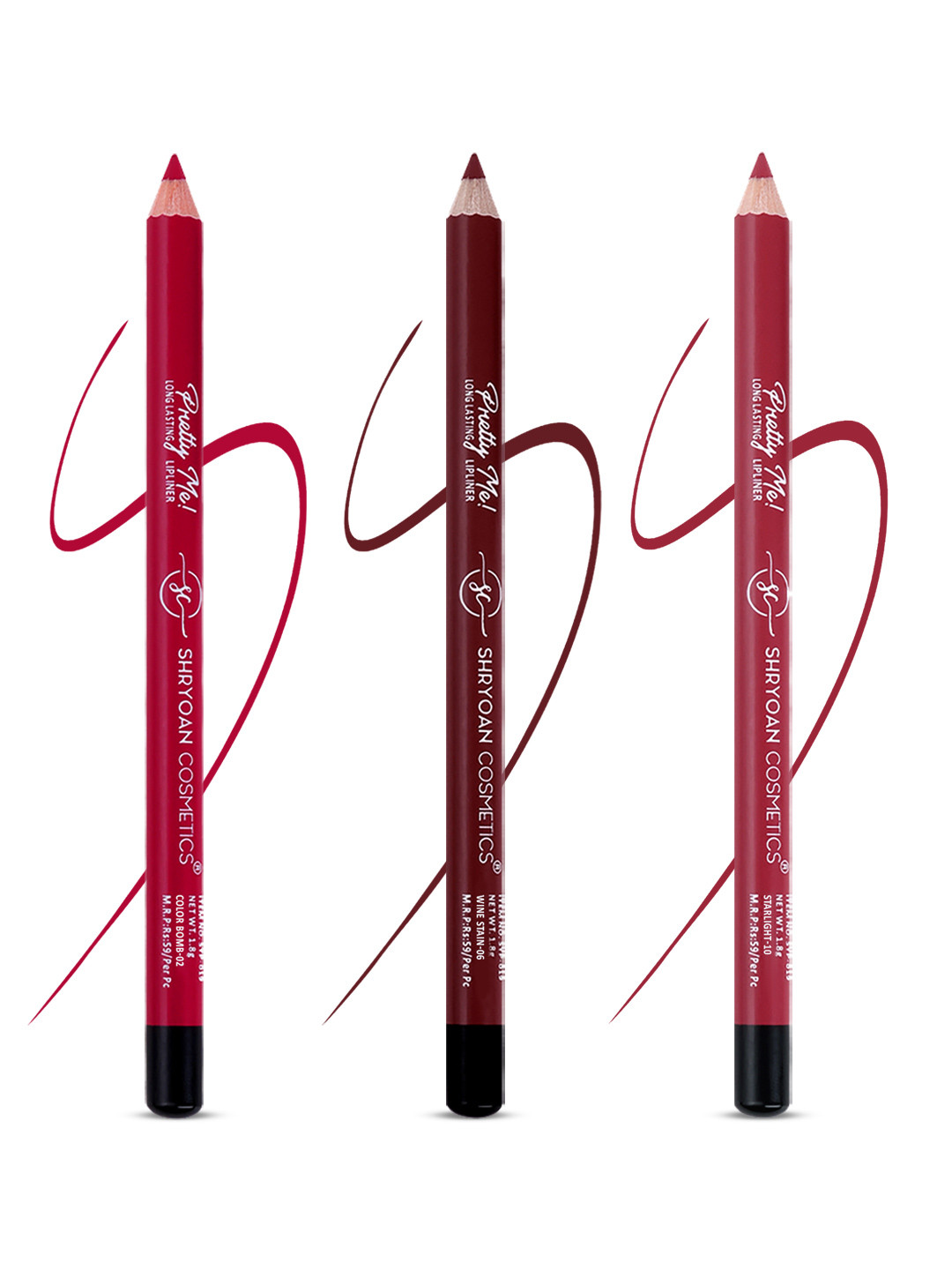 SHRYOAN Pretty Me Set Of 3 Long Lasting Lip Liner - 1.8g Each - Shade10-02-06