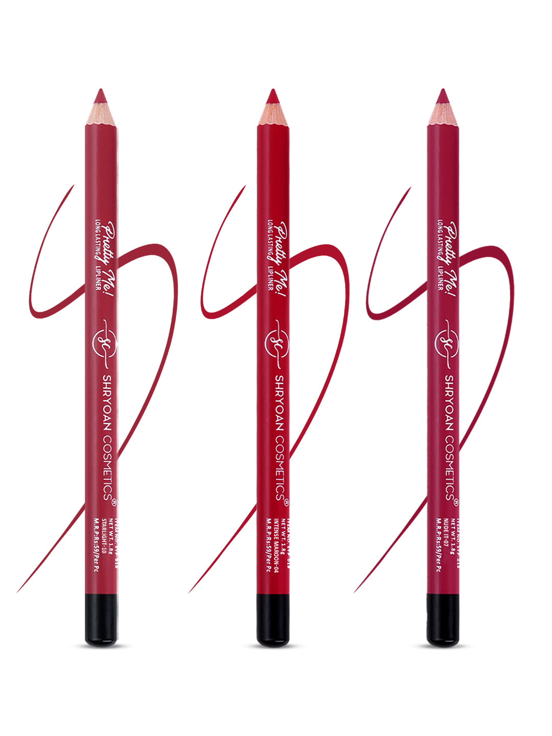 SHRYOAN Set Of 3 Pretty Me Bold Lipliner & Eye Liner Matte Pencil- 1.8g Each - 04-07-10