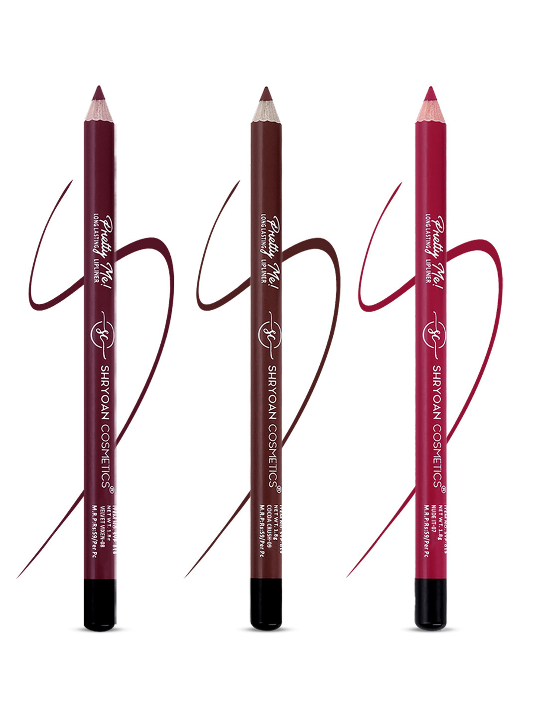 SHRYOAN Pretty Me Set Of 3 Long Lasting Lip Liner - 1.8g Each -SH7-8-9