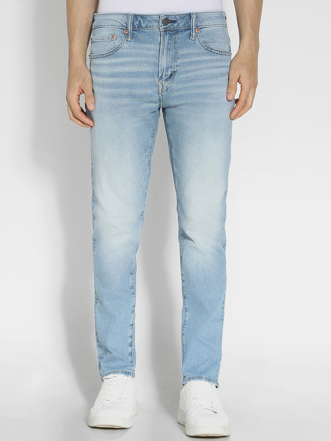 AMERICAN EAGLE OUTFITTERS AirFlex+ Men Skinny Fit Low Distress Heavy Fade Jeans