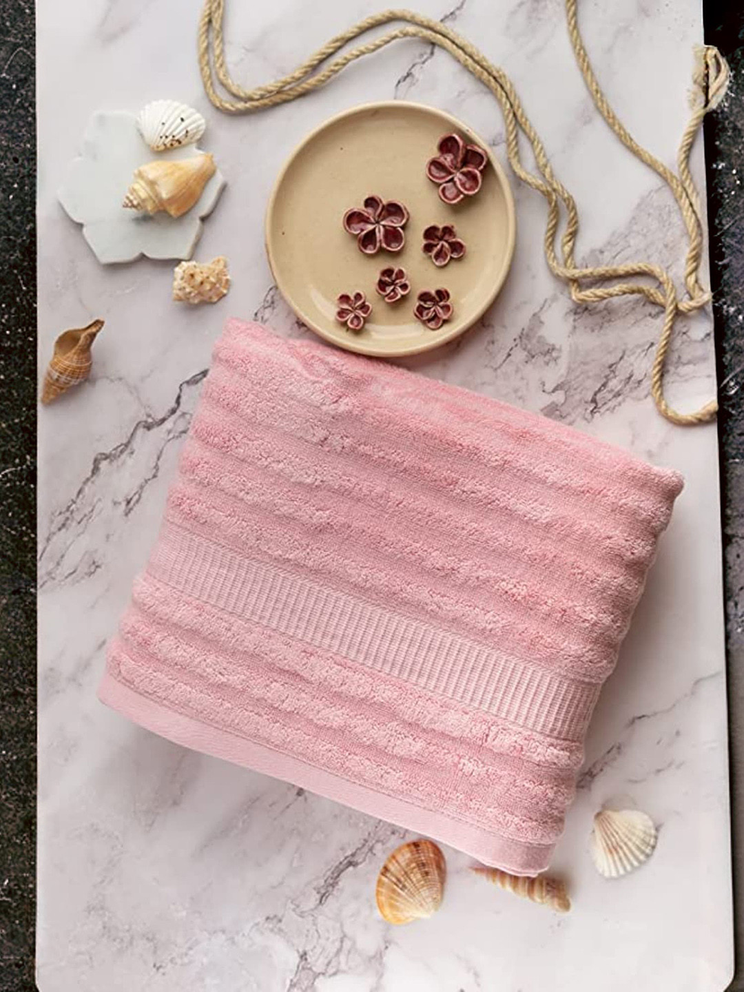 MUSH Olive Green & Pink 4 Pieces Bamboo 600 GSM Bath Towels