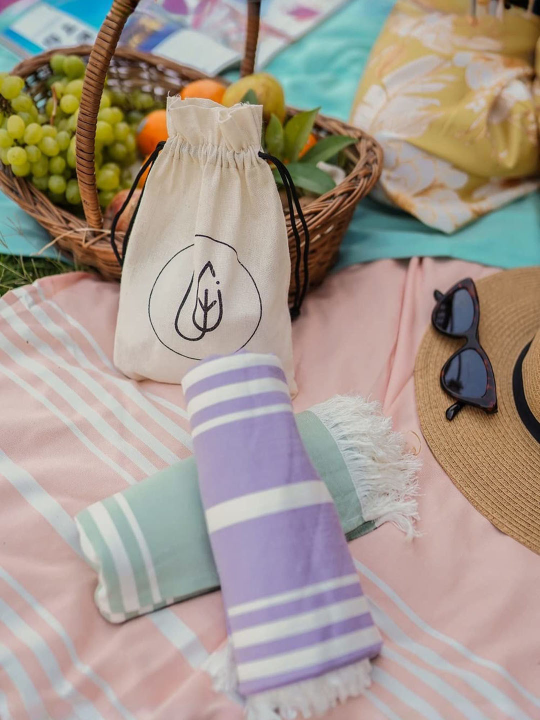 MUSH Lavender & Green 2 Pieces Striped Bamboo 250 GSM Bath Towels