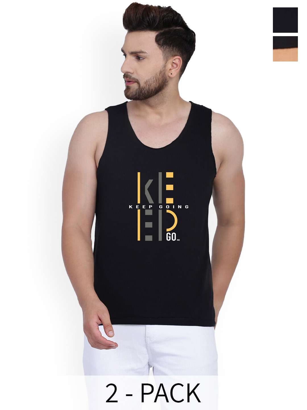 SLOWLORIS Pack Of 2 Printed Gym Vests SL26 (BLACK KEEP) (BLACKRUST ADV)