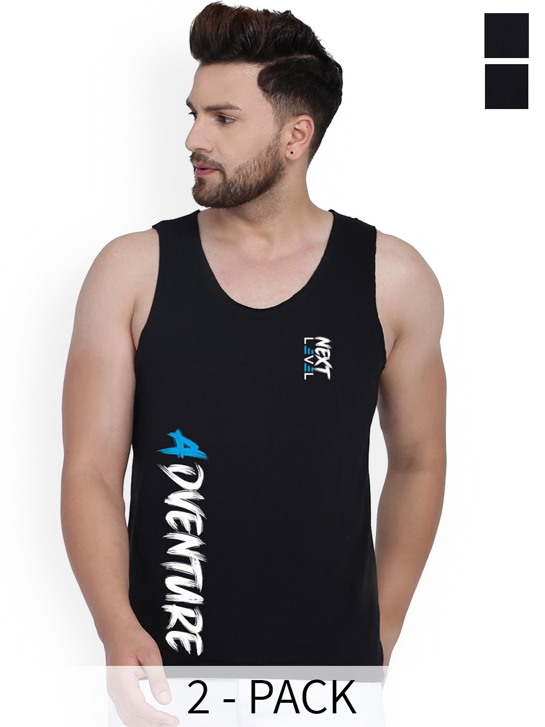 SLOWLORIS Pack Of 2 Printed Gym Vests SL26 (BLACK KEEP) (BLACK ADV)