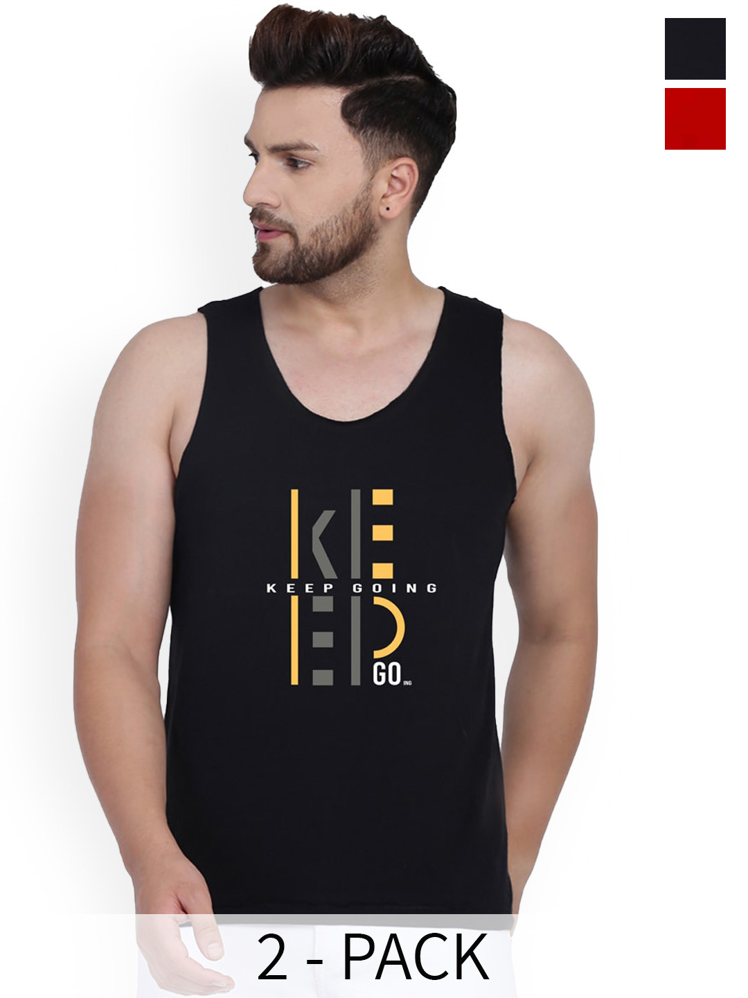 SLOWLORIS Pack Of 2 Rich Sleeveless Innerwear Vests  SL26 (BLACK KEEP) (RED ADV)