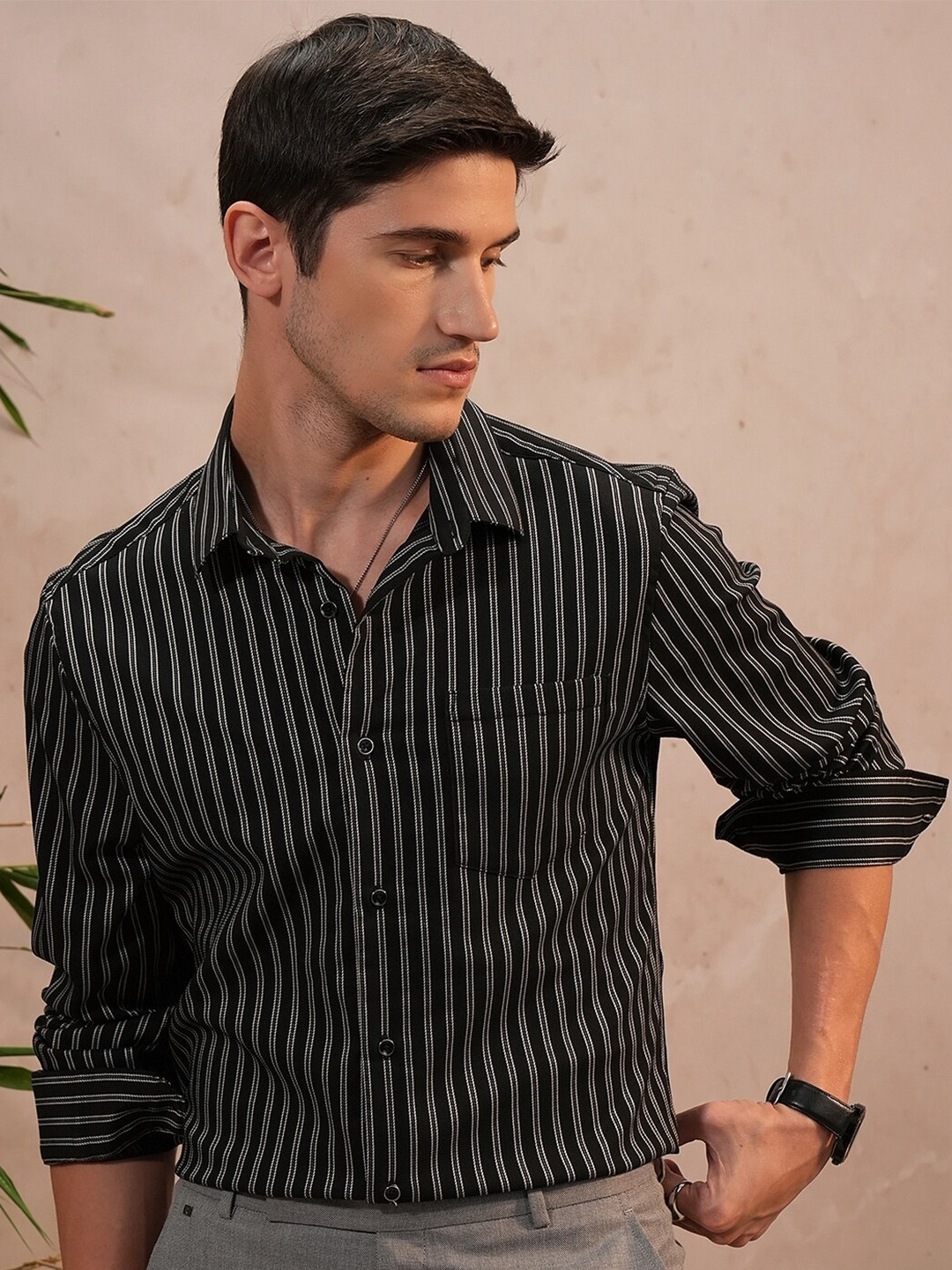 LOCOMOTIVE Luxe Dobby Textured Striped Party Evening Shirt