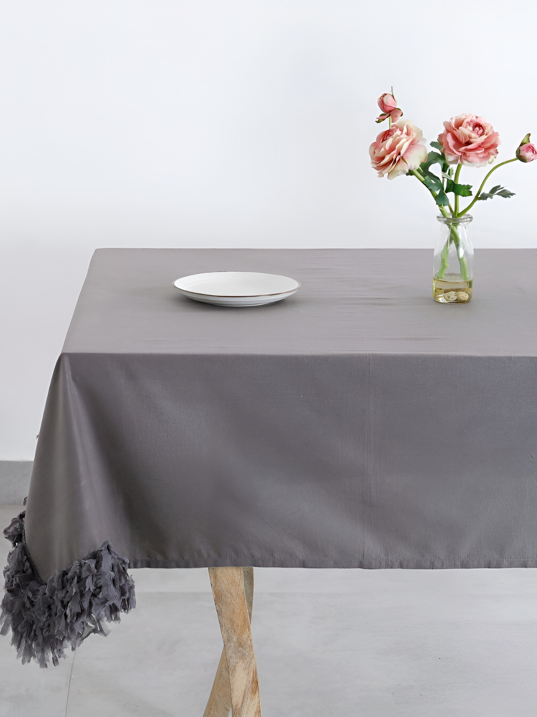 TARAN LIVING Charcoal Cotton 4-Seater Table Cover