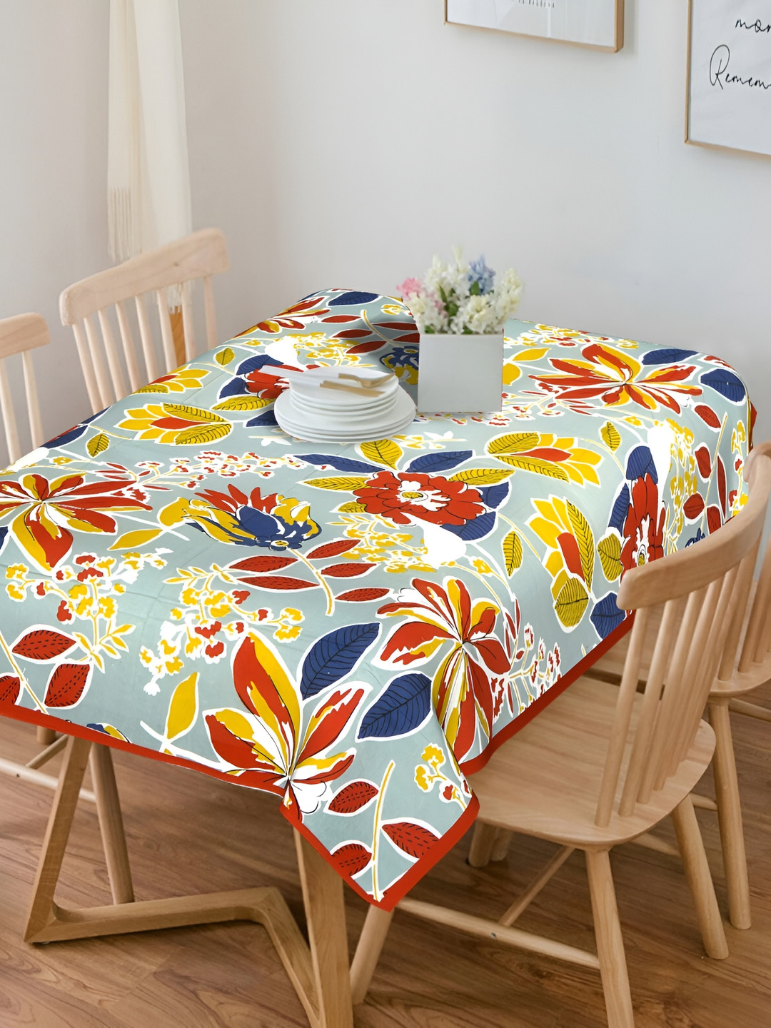 Ratan Cart Yellow Floral Cotton 8-Seater Table Cover
