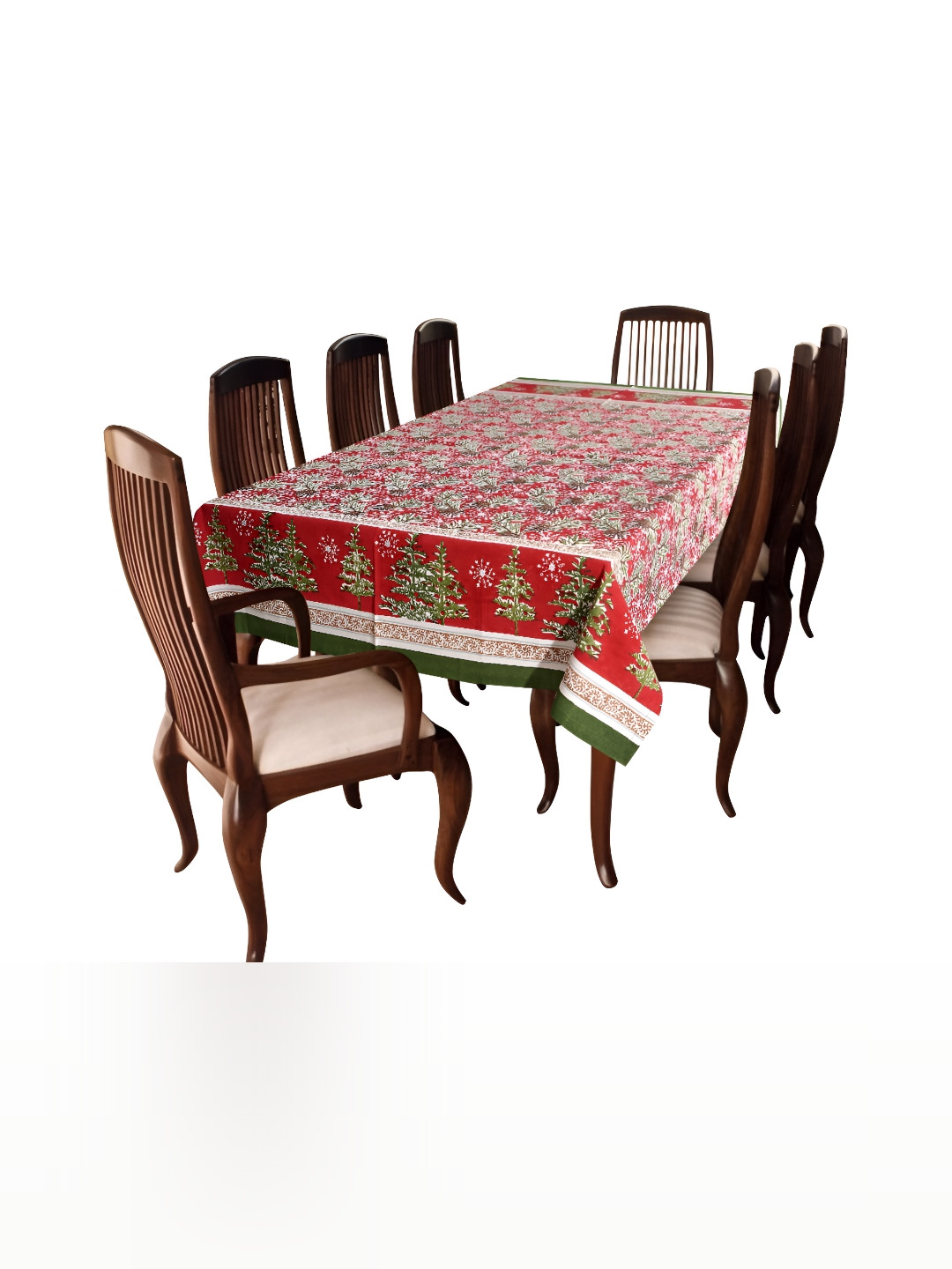 Ratan Cart Green Floral Cotton 6-Seater Table Cover