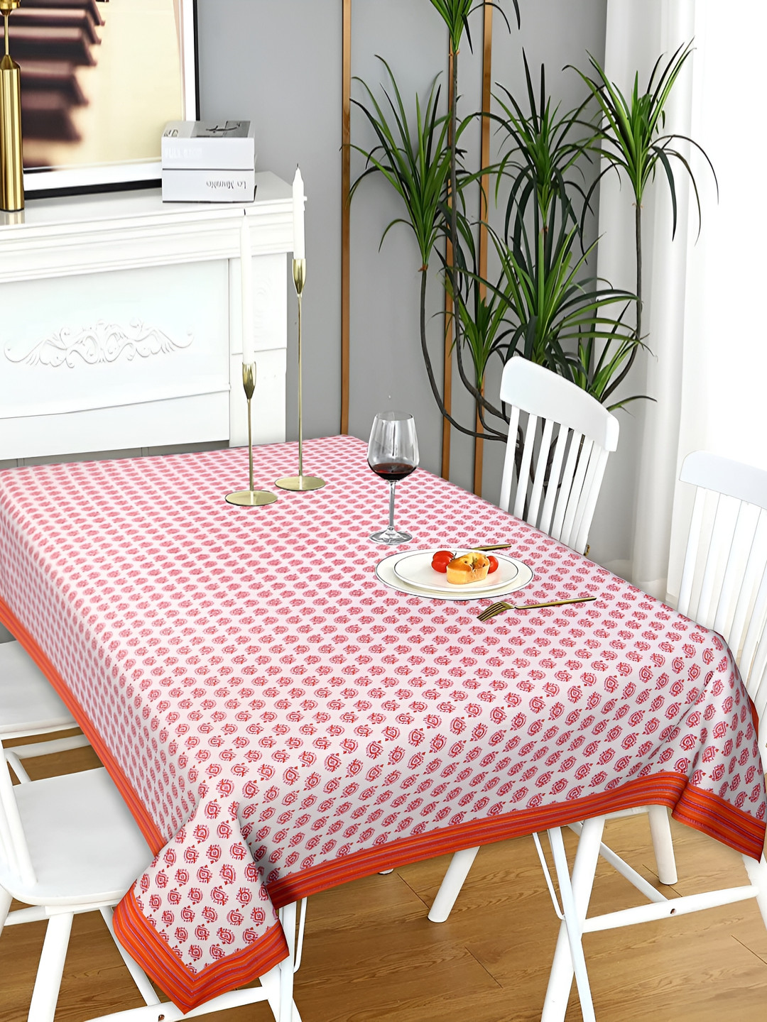 Ratan Cart Orange Ethnic Motifs Cotton 8-Seater Table Cover