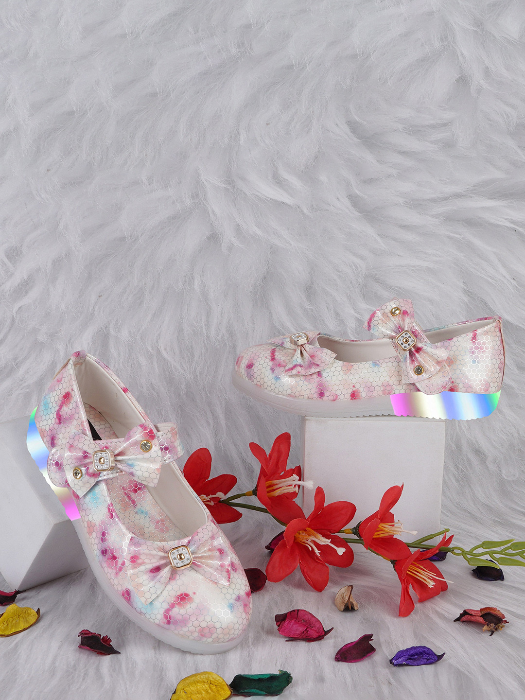 BAESD Girls Printed Bow Embellished LED Mary Janes