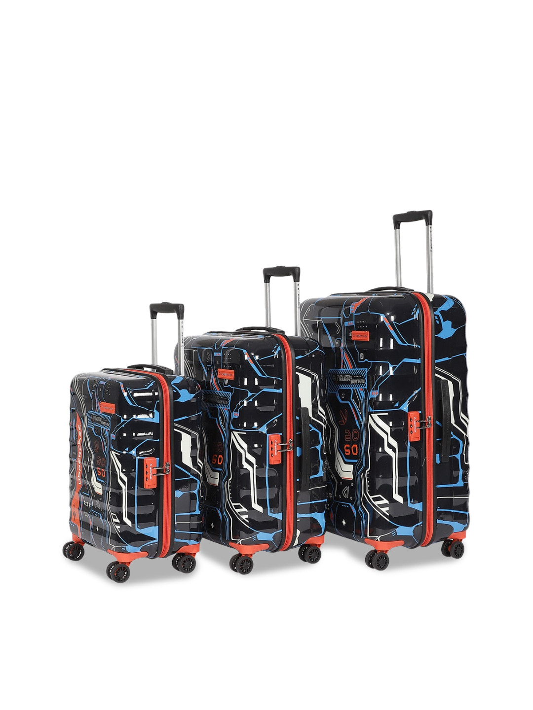 uppercase Cyber Punk Set Of 3 Printed Hard-Sided Trolley Suitcases