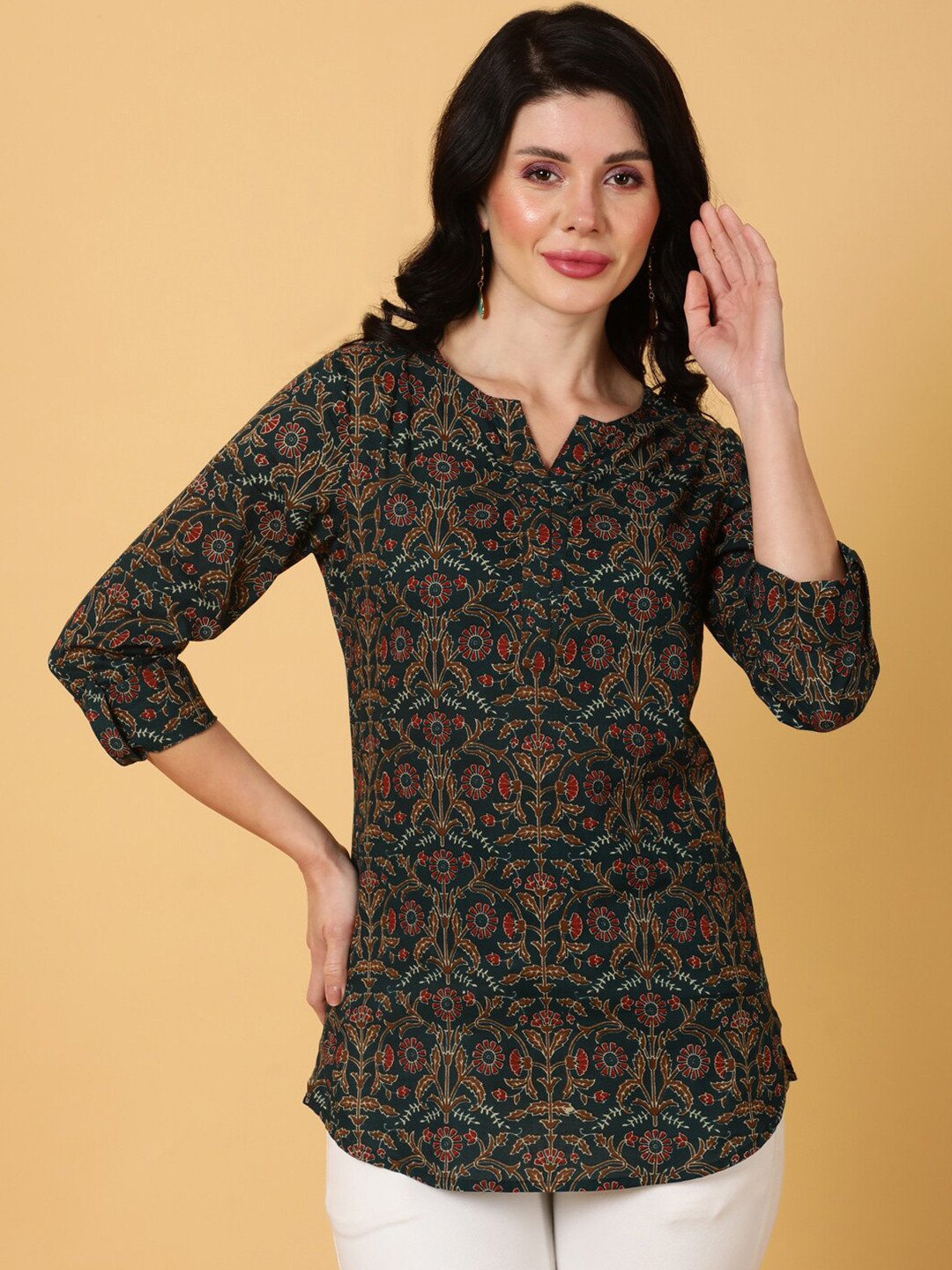 GULMOHAR JAIPUR Ethnic Motifs Printed Pure Cotton Kurti