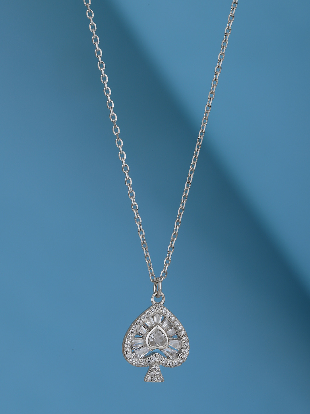 VANBELLE Women 925 Sterling Silver Rhodium Plated with CZ Studded Spade Pendant & Chain