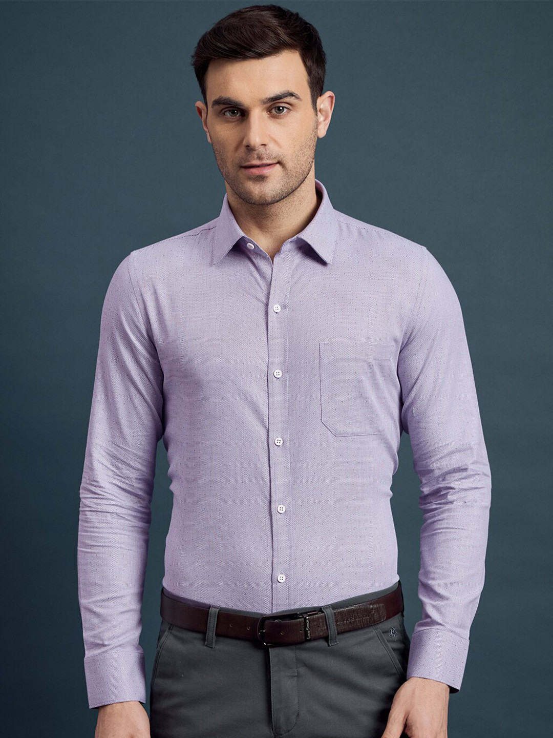 LOUIS STITCH India Slim Self Design Spread Collar Cotton Formal Shirt