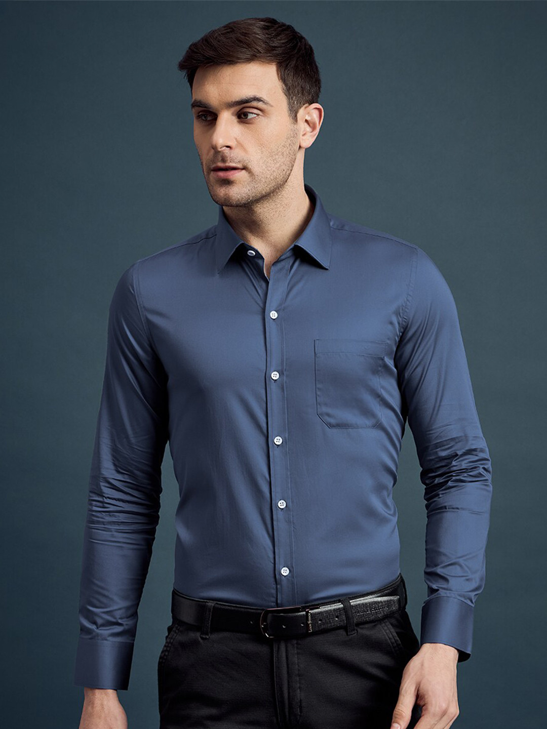 LOUIS STITCH India Slim Cotton Slim Fit Spread Collar Curved Formal Shirt