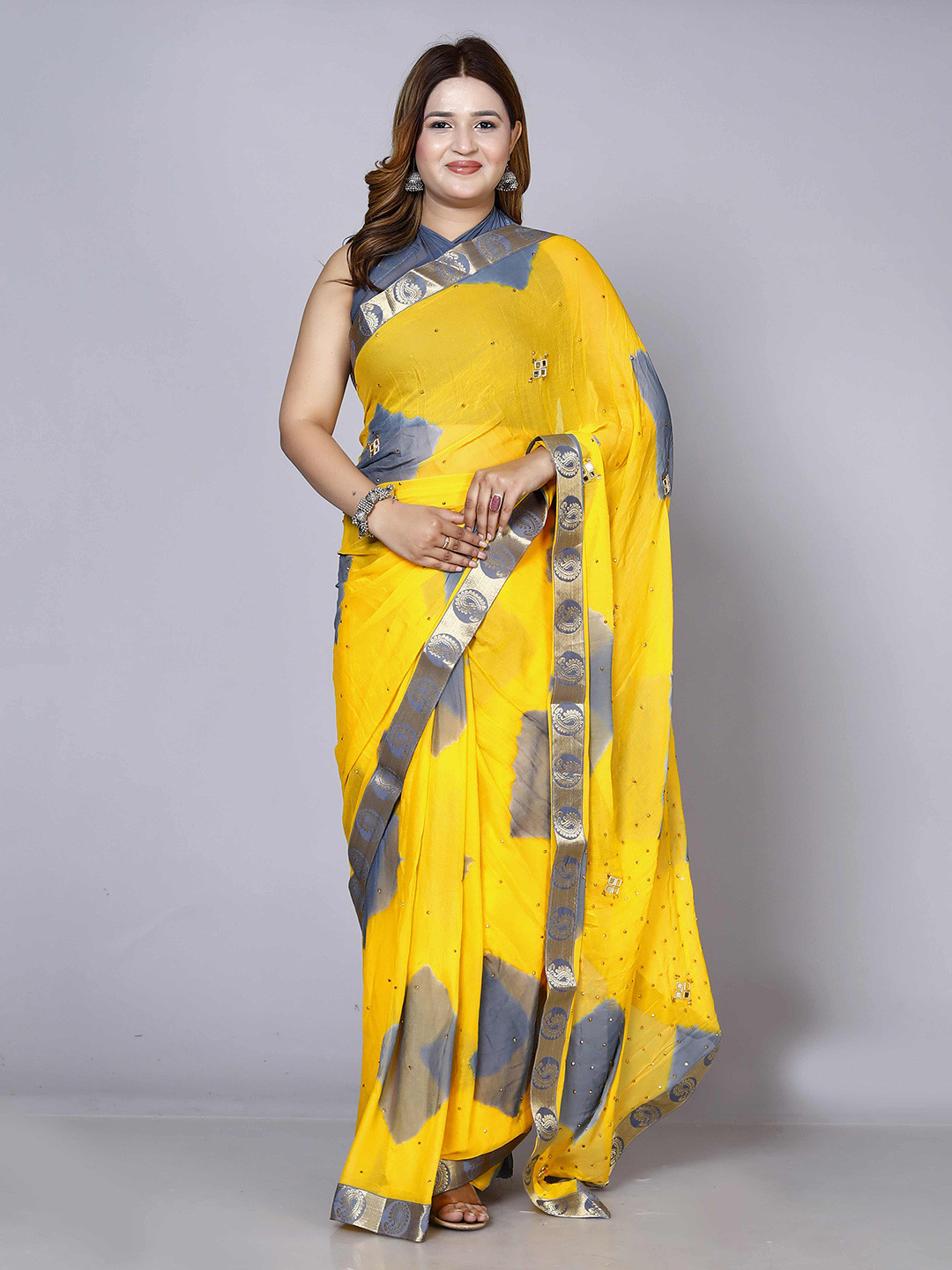 RGF Tie and Dye Beads and Stones Pure Chiffon Bandhani Saree