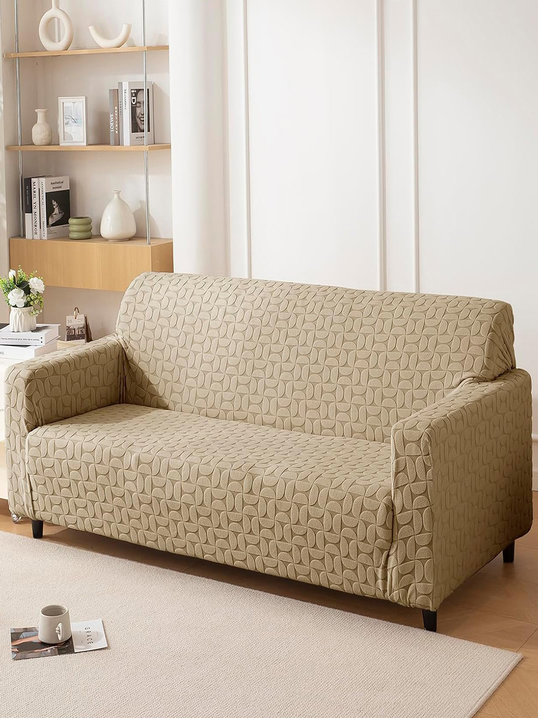 HOUSE OF QUIRK Jacquard 1 Piece five Seater Sofa Cover With Arms