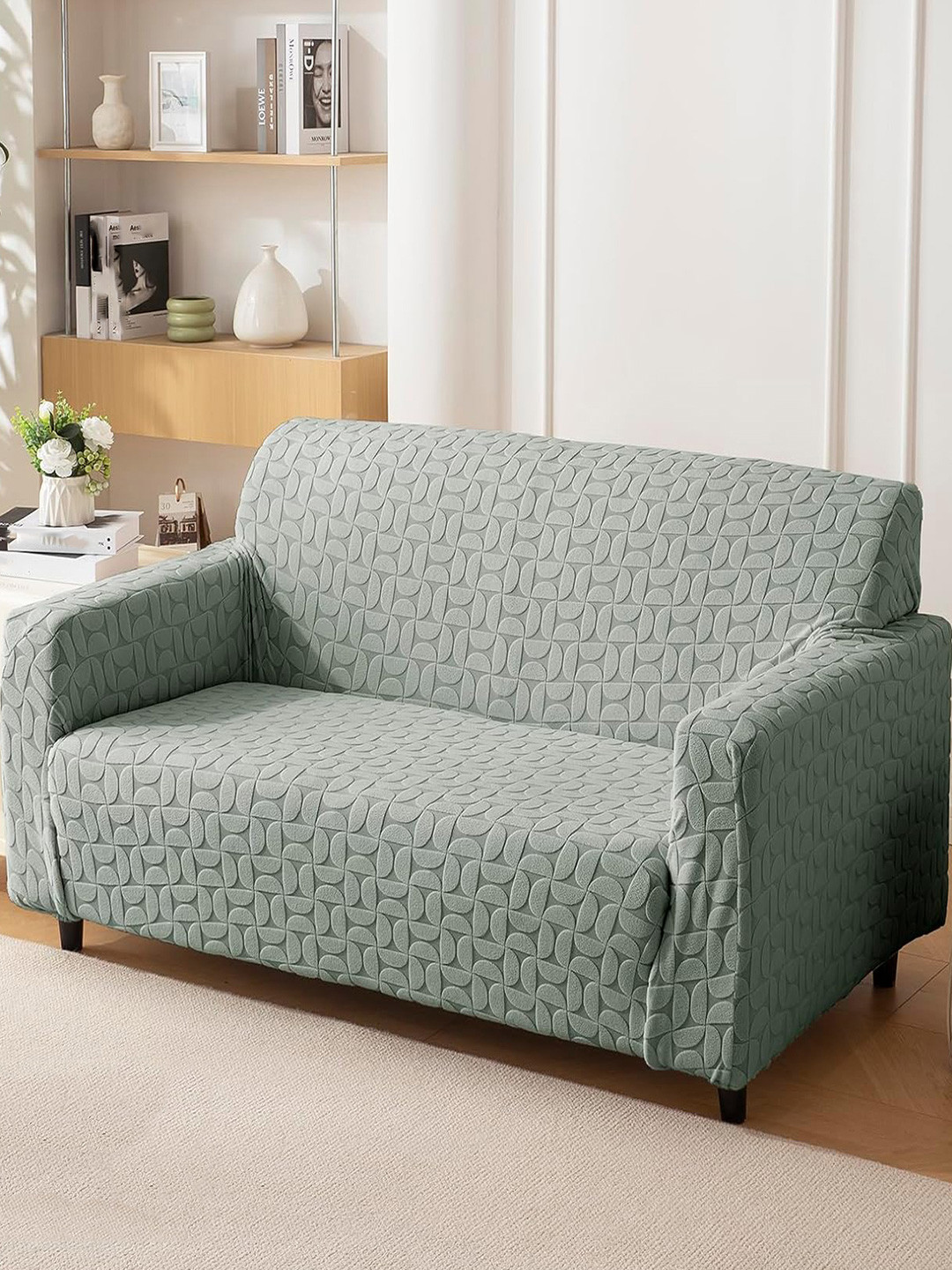 HOUSE OF QUIRK 1 Piece Double Seater Jacquard Sofa Cover With Arms