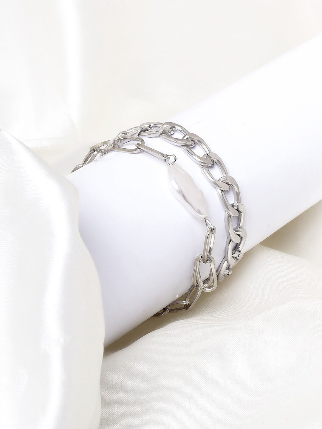 JOKER & WITCH Women 2 Pearls Silver-Plated Wraparound Bracelet
