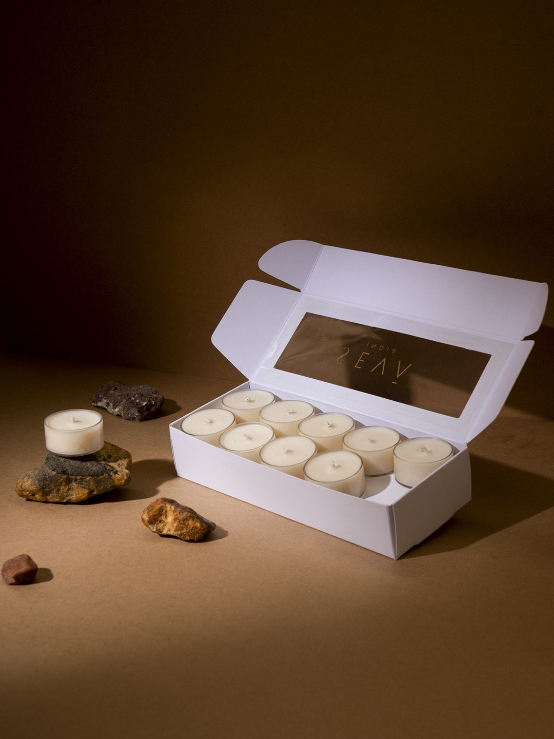 Seva Home Leather 20Pcs Scented 1 Wick Scented Solid Round Regular Tea Light Candles