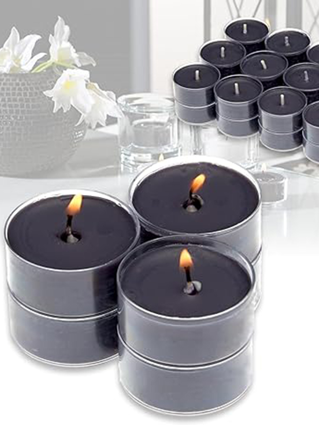 Seva Home Noir 50Pcs Scented 1 Wick Scented Solid Round Regular Tea Light Candles
