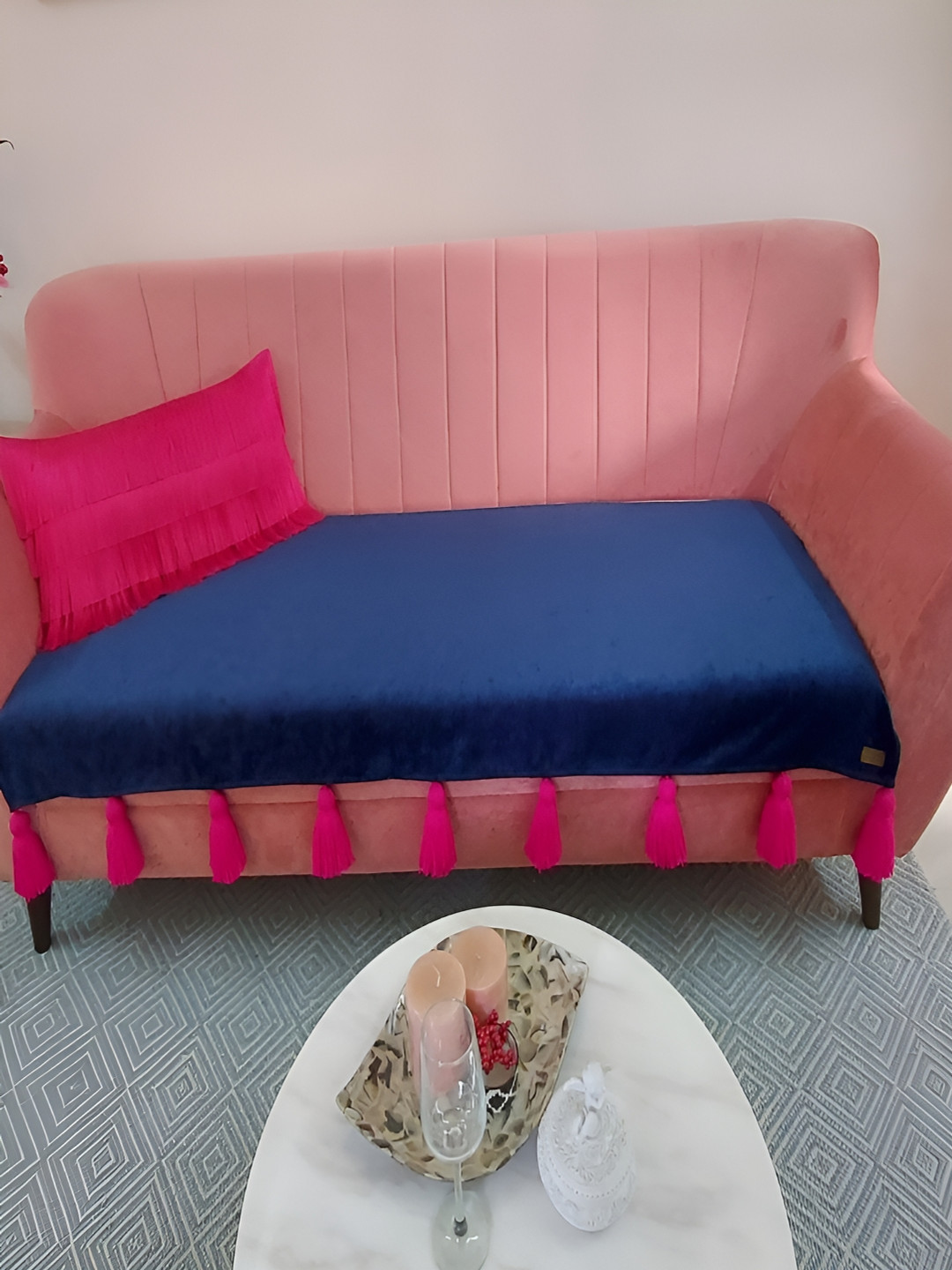 THROWPILLOW Navy Blue & Pink Solid Sofa Cover
