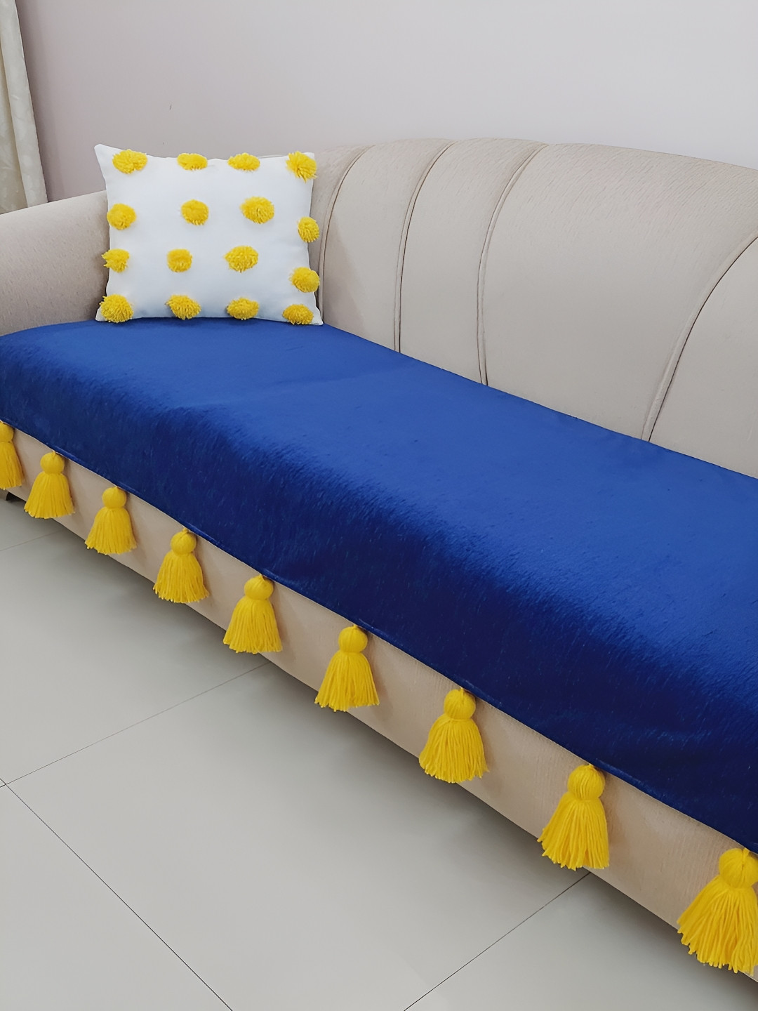 THROWPILLOW Navy Blue & Yellow Solid Sofa Cover