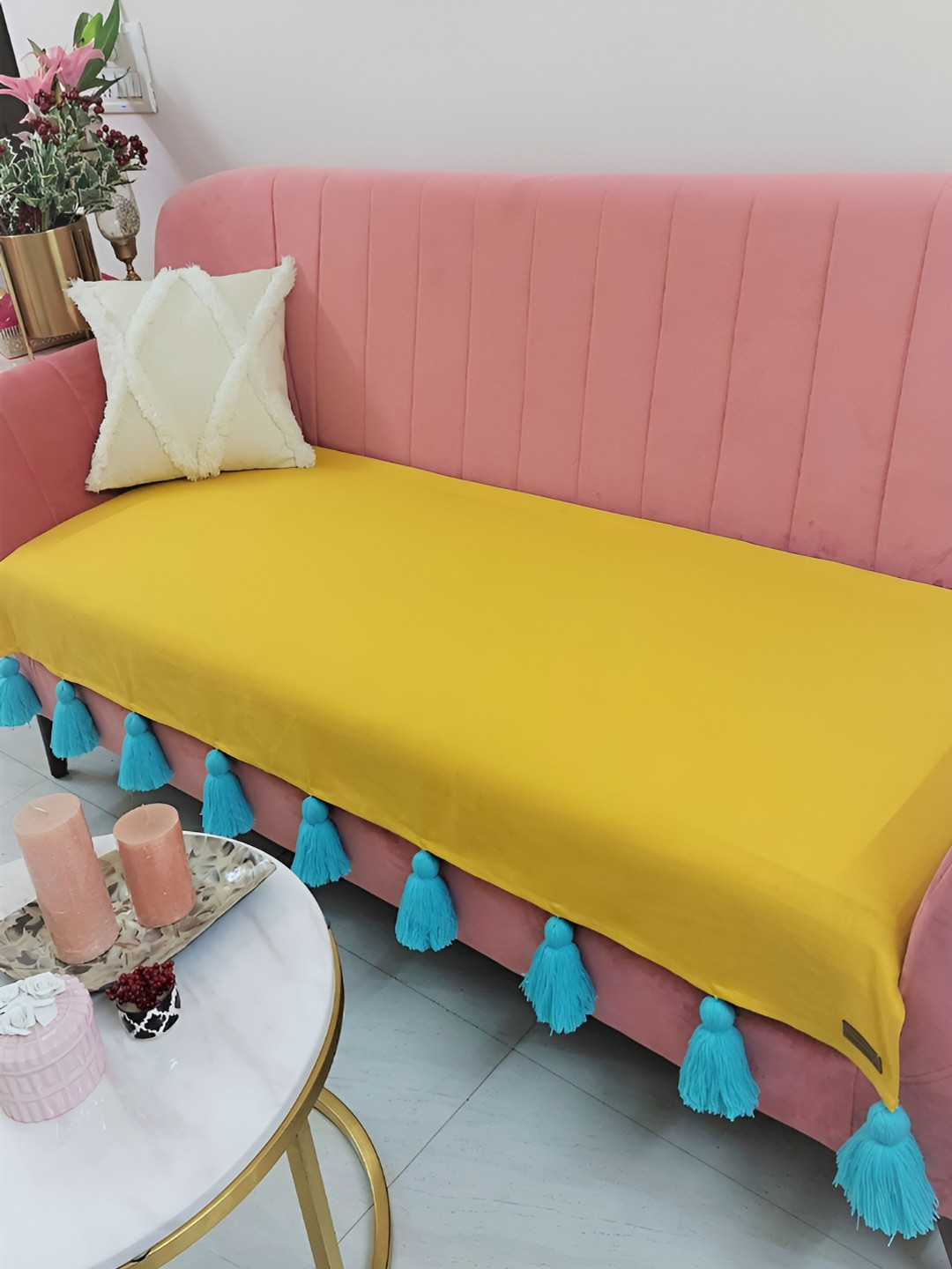 THROWPILLOW Yellow & Blue Solid Sofa Cover