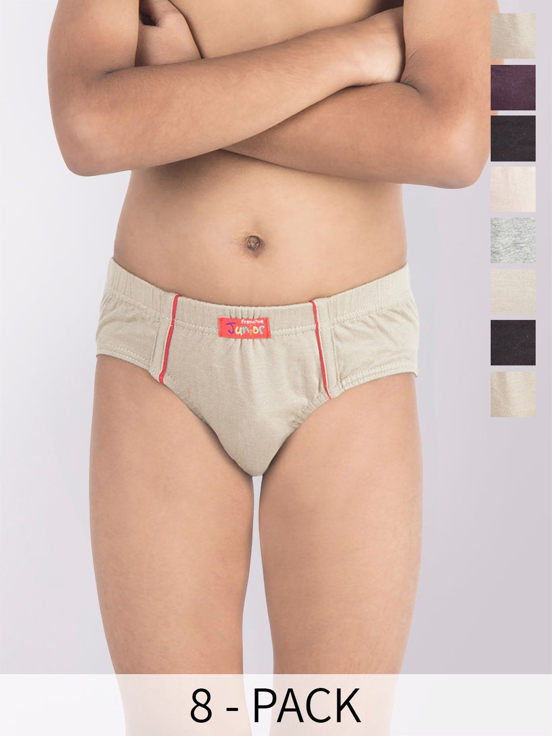 FRENCHIE Boys Pack Of 8 Assorted Pure Cotton Basic Briefs FR-BI-BF-JRBLC-2X5-60-PO8