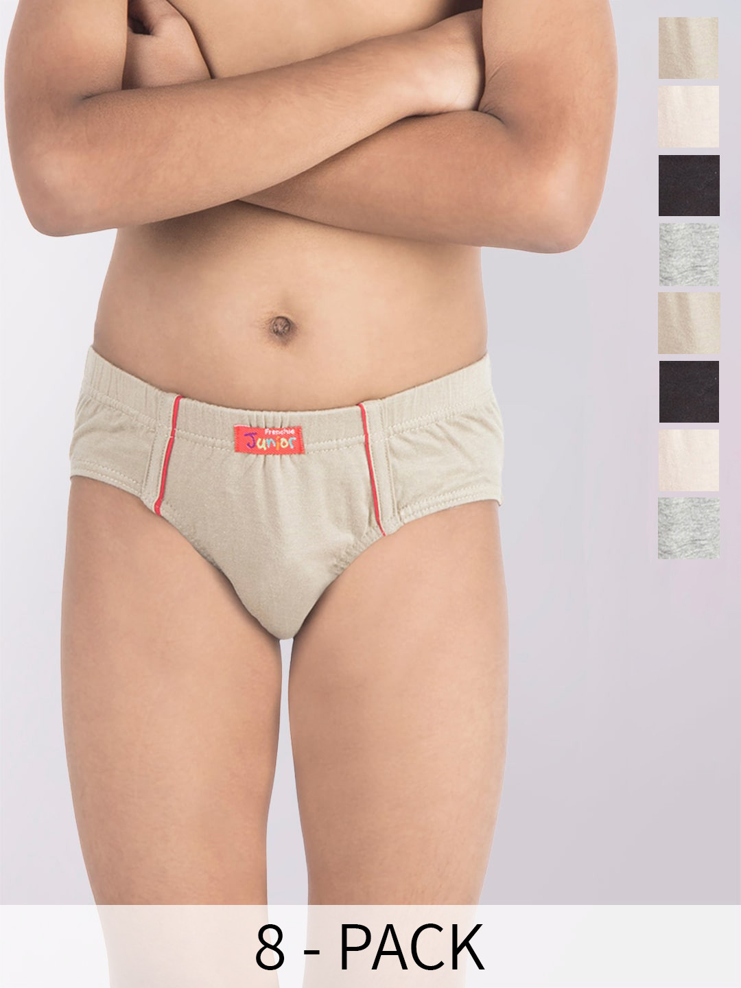 FRENCHIE Blaze Boys Pack Of 8 Assorted Pure Cotton Basic Briefs- FR-BI-BF-JRBLC-2X5-70-PO8