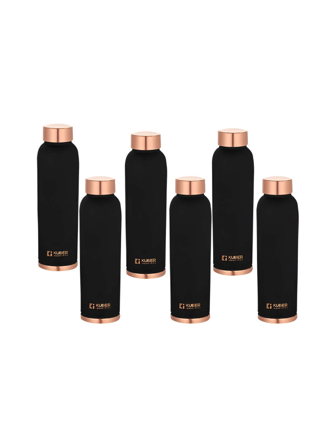 Kuber Industries Black Brand Logo Copper BPA Free 6 Piece Water Bottle - 950ml