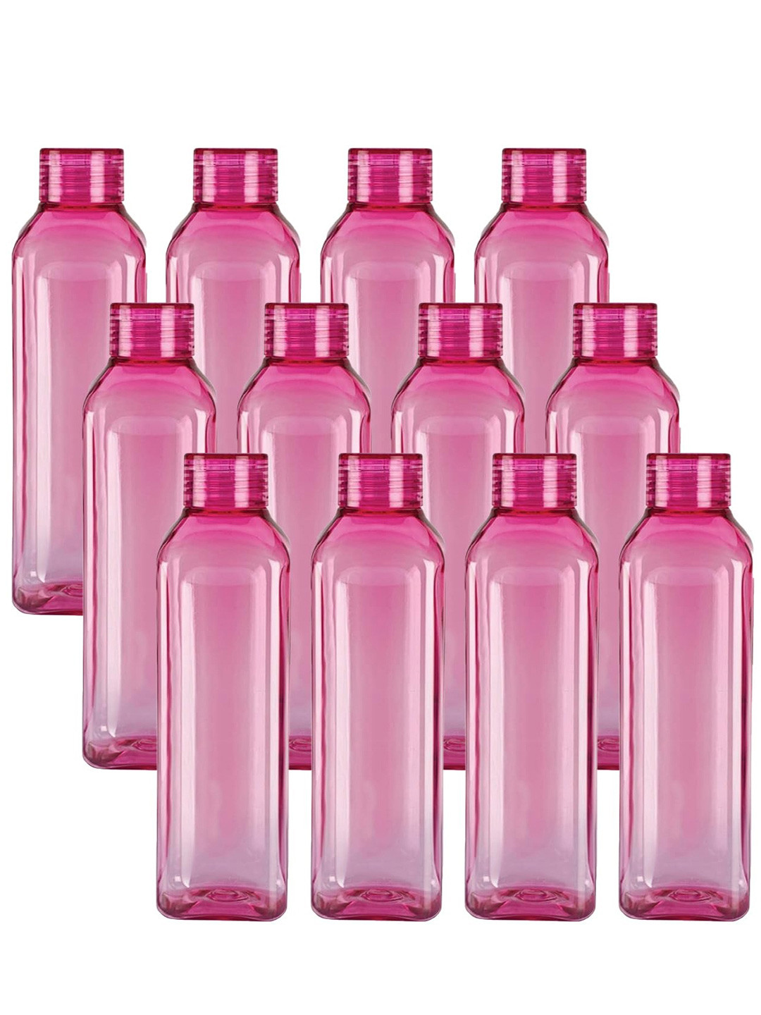 Kuber Industries Pink Solid Plastic Freezer Safe 12 Piece Water Bottle - 1L