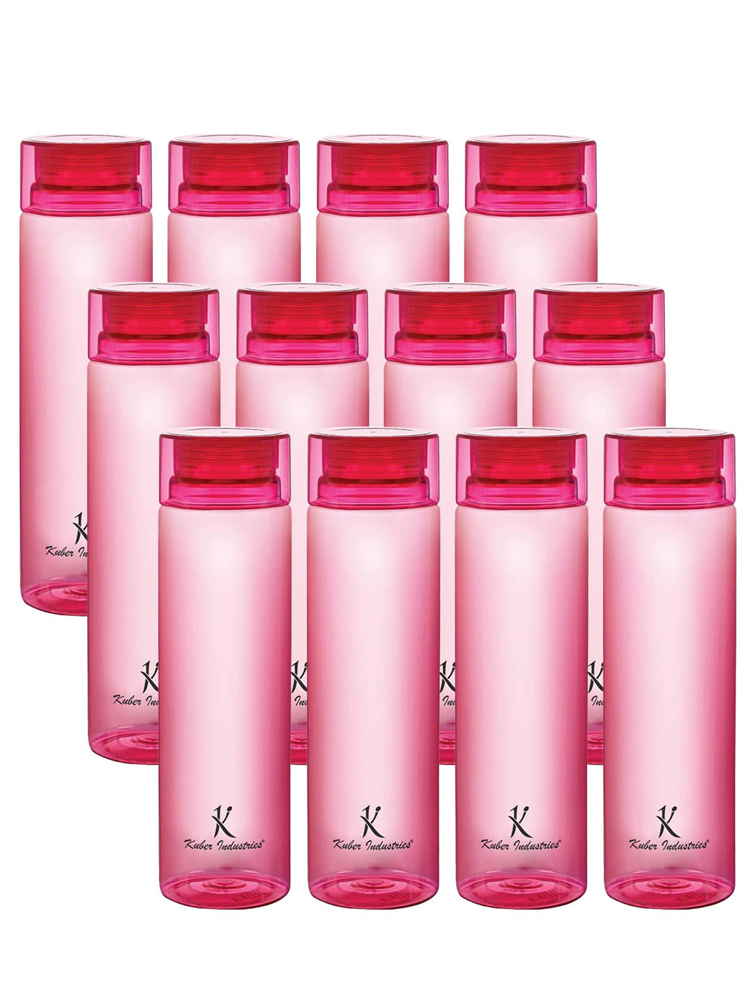 Kuber Industries Pink Brand Logo Plastic Spill Proof 4 Piece Water Bottle - 1L