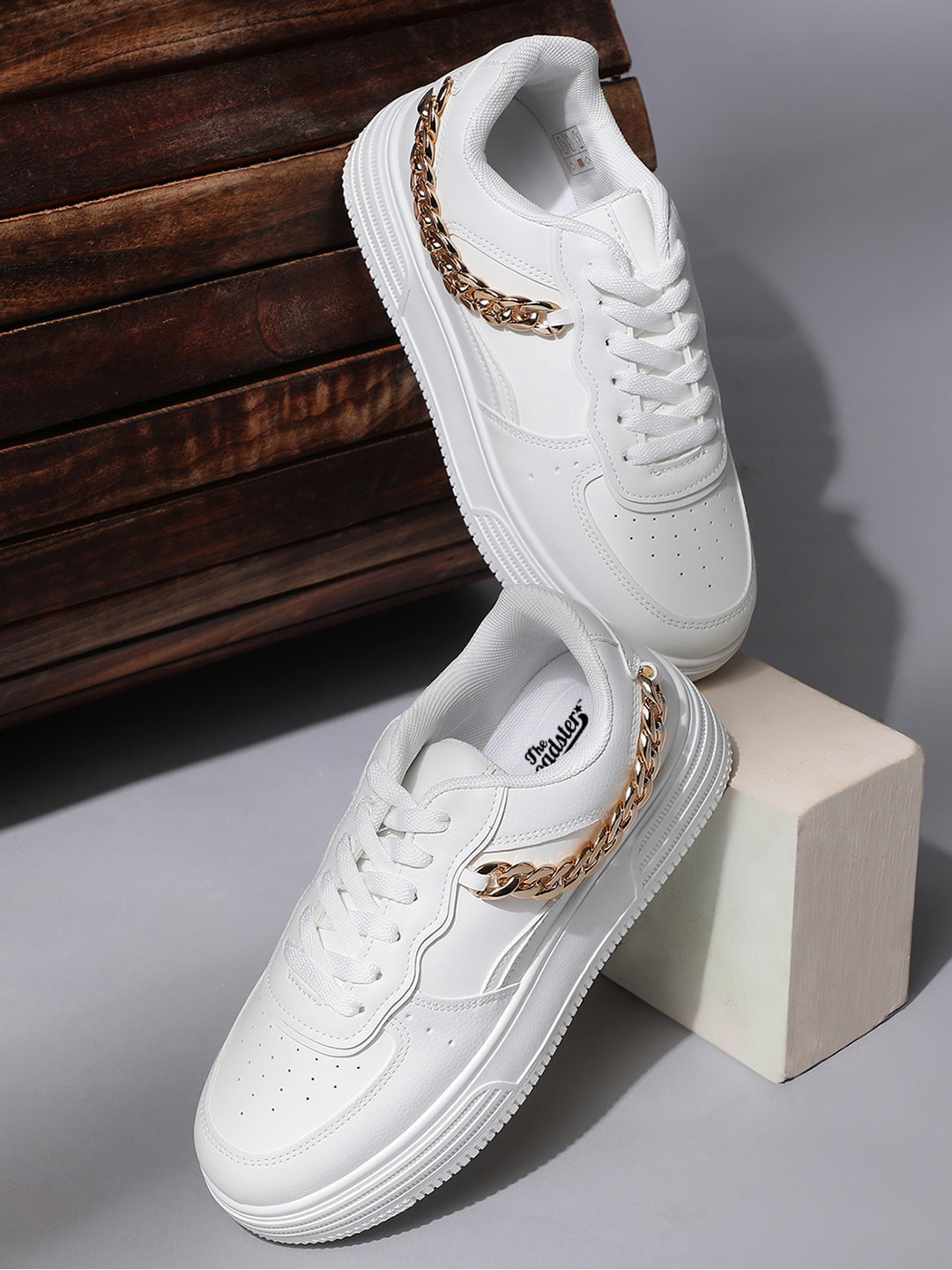 The Roadster Lifestyle Co. Women White Perforations Embellished Comfort Insole Sneakers