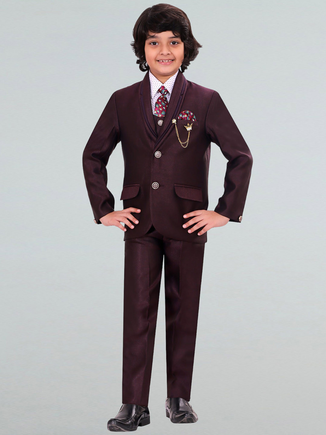 BT DEZINES Boys Single-Breasted 5 Piece Party Suits