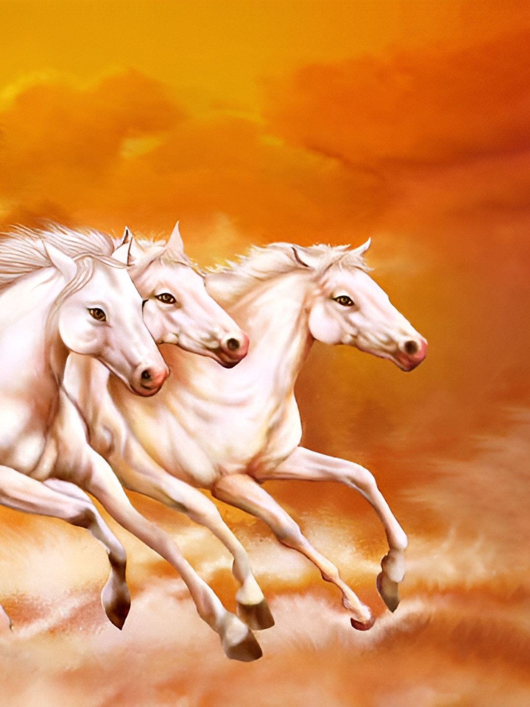 British Terminal Yellow & Beige Religious Seven Horses Running At Sunrise Wall Poster