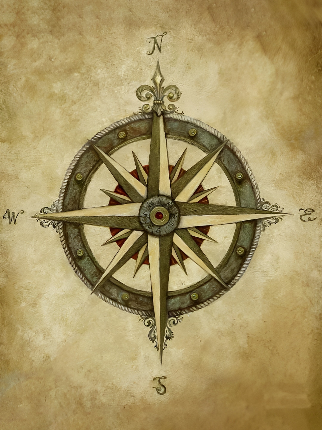 British Terminal Brown and Green Compass Wall Sticker