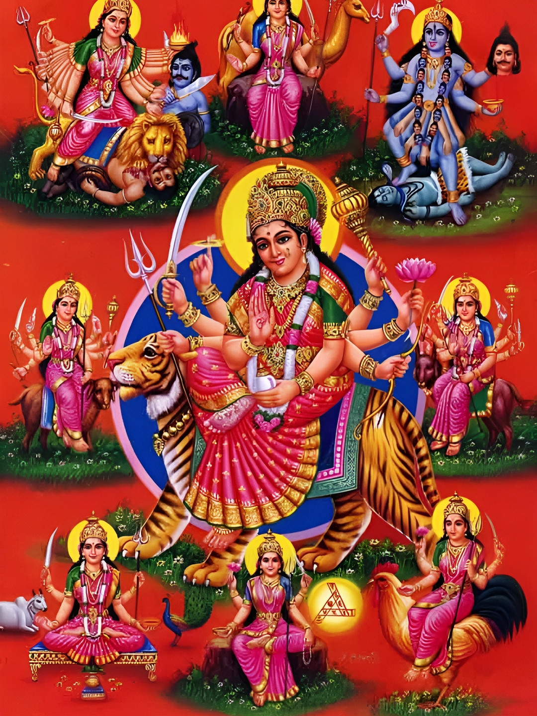 British Terminal Red and Blue Goddess Durga Wall Sticker