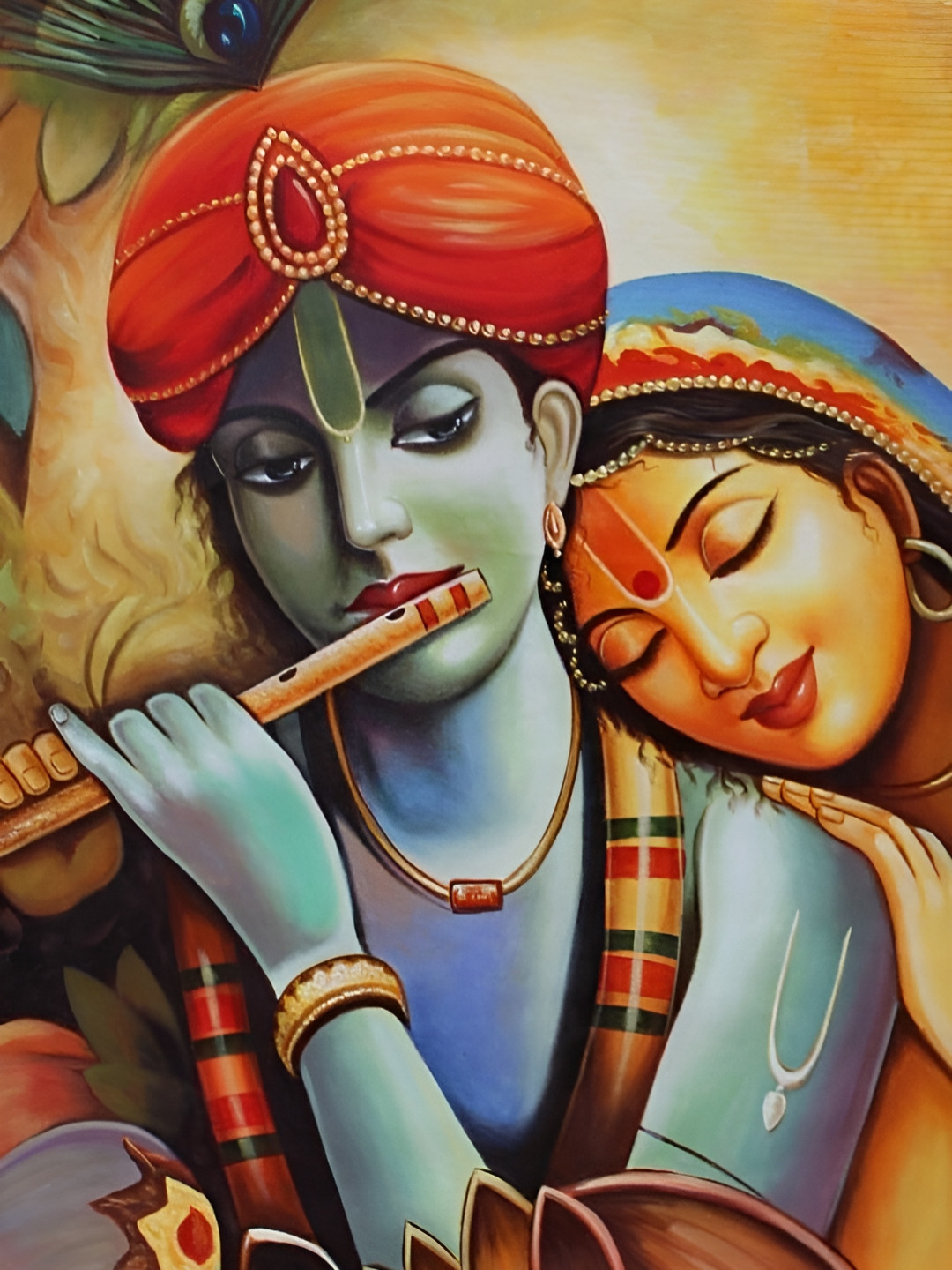 British Terminal Beige & Orange Lord Radha Krishna Religious Wall Sticker